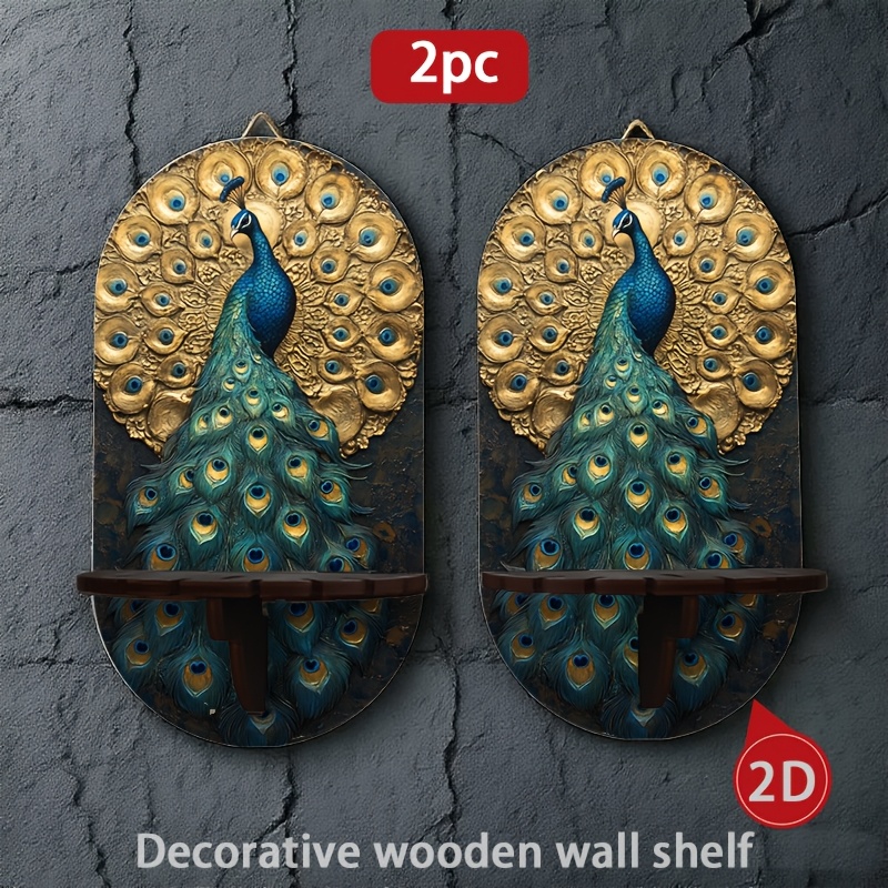 TEMU 2pcs Wooden Wall-mounted Candle Holder Storage Rack Multi-functional Wall Storage Display Rack Printed With Exquisite 2d Pattern Decorative Key