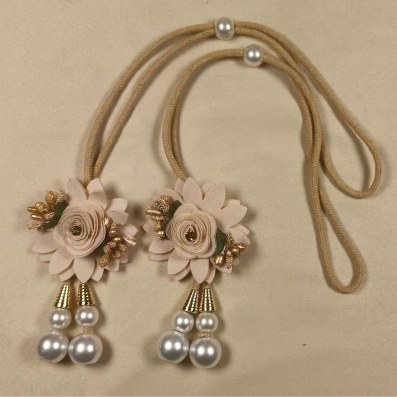 TEMU Ensemble deux pièces de laids de rideaux ajustables à fleurs et multi-perles tendance, corde décorative , idéal pour les salons, les bureaux et
