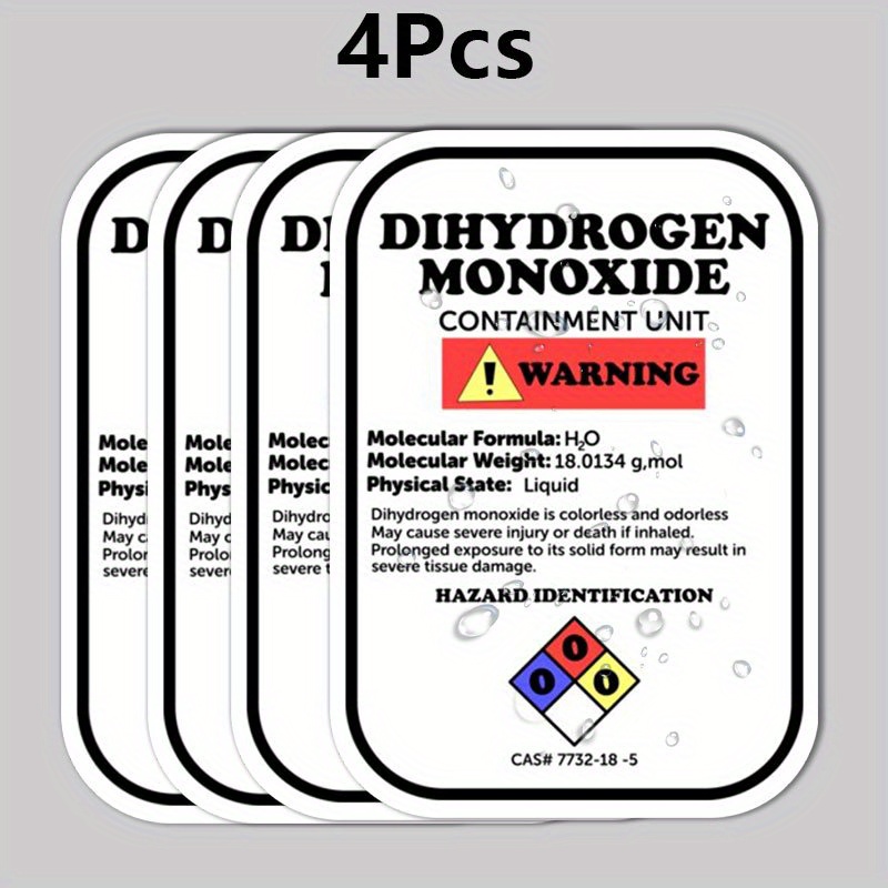 4pcs-dihydrogen Car Sticker-for Laptop, Water Bottle, Hard Hat - Semi-matte, Irregular Shape, Reusable On Wood, Plastic, Glass, Metal, Ceramic Surfaces