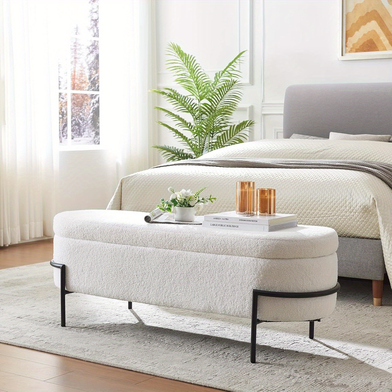 sherpa storage bench upholstered shoe Temu Canada