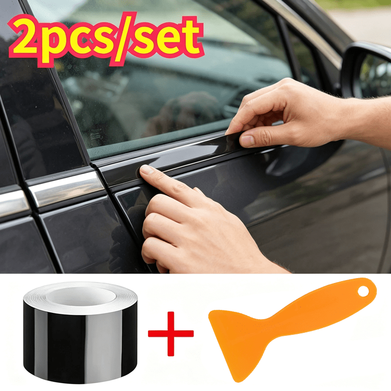 TEMU 2pcs/set Carbon Fiber Car Sticker, Designed For Use As Car Door Sill And Side Mirror Protective Strips. Suitable For The Entire Car, With