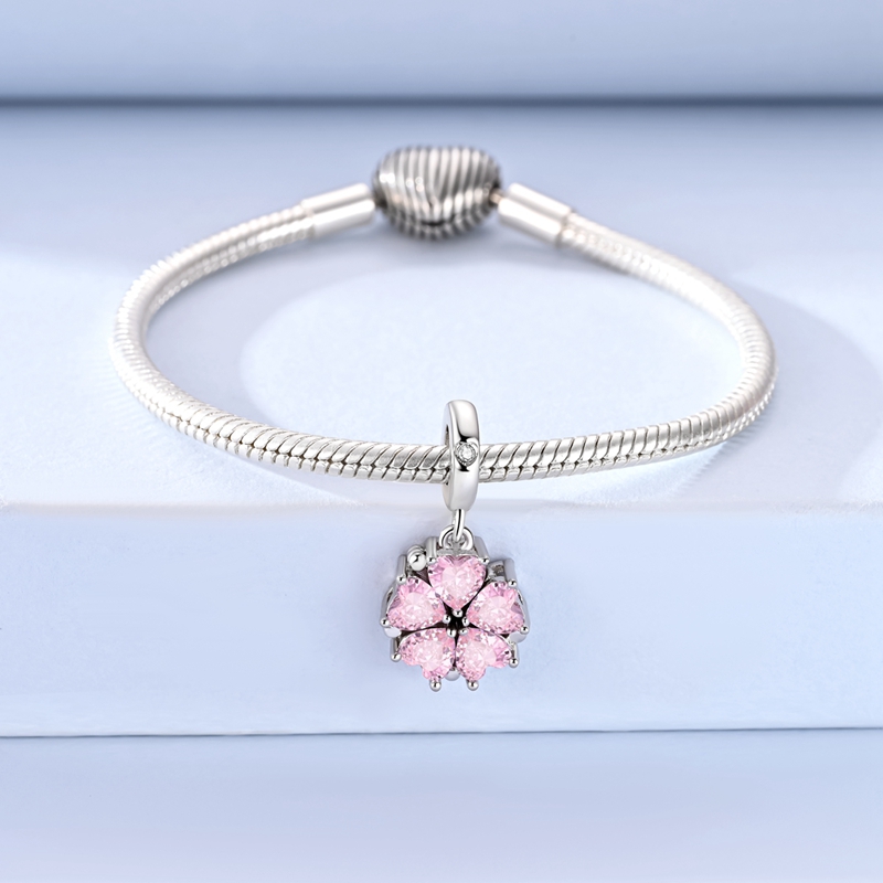 925 Sterling Silver Pink Peach Blossom Pendant