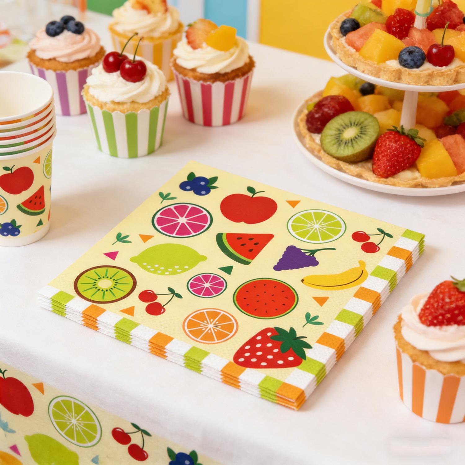 summer fruit theme disposable napkins colorful border party serviettes birthday picnic table decoration supplies