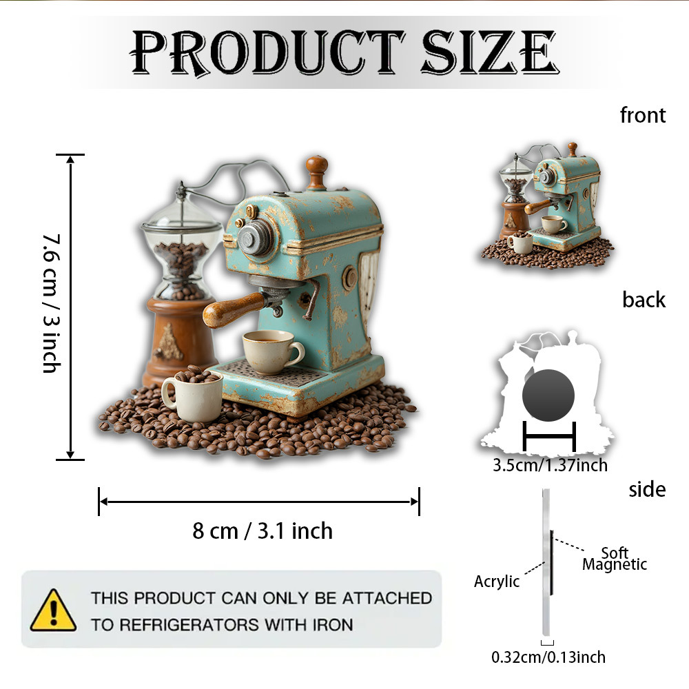 TEMU 1pc Vintage Magnet Acrylic Vintage Coffee With Scattered Coffee Beans And Glass Decoration Coffee Fridge Magnet, Suitable Vintage Enthusiasts'