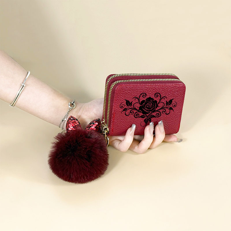 TEMU A Set Including 's Card Holder And Keychain, Featuring A Wallet And A Shiny Plush Charm, Designed With A Pattern In A Flat 2d Print. This Holder