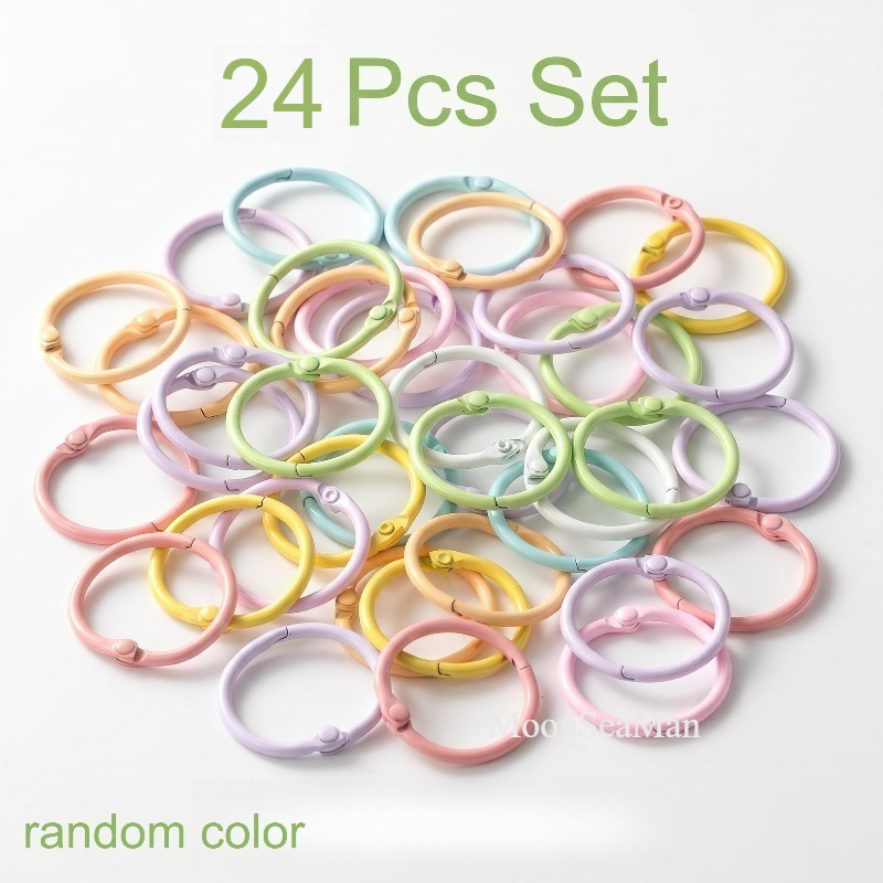 TEMU 24 Anelli di Rilegatura a Fogli Mobili Color Macaron, Occhielli Metallici Riutilizzabili e Apribili, Colori Casuali. Adatti per Schede