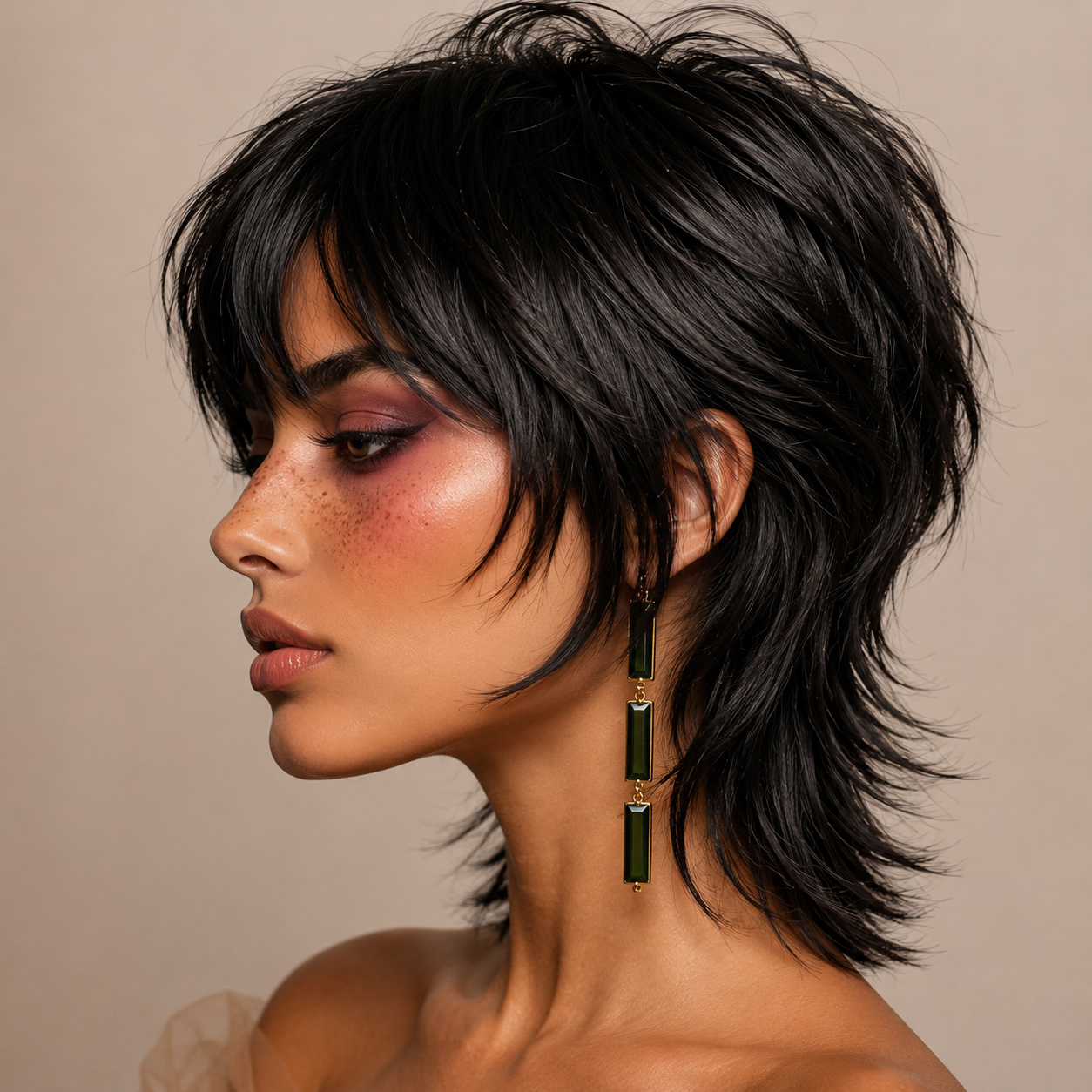 TEMU Women's Wolf Tail Mid-length Synthetic Hair Extensions With Bangs Black Layered Short Straight Bob Wig For Cosplay Wear Heat Resistant Fiber No