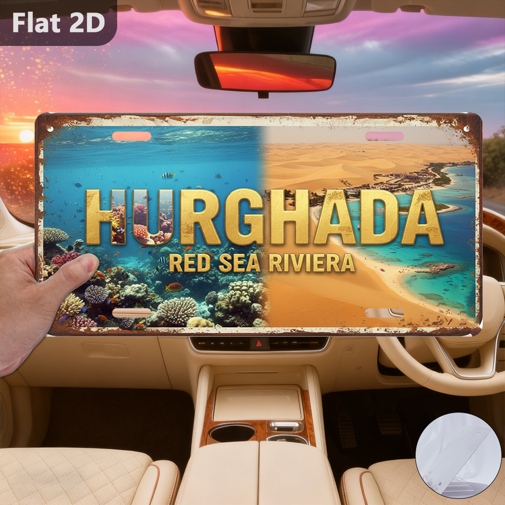 TEMU 2d Flat, [2d Flat] 2d Flat, 1pc, Tin Sign, Outdoor Signs & Wall Decor (30.48cm X 14.99cm), Hurghada , Metal Plate Decor For Decoration Only,