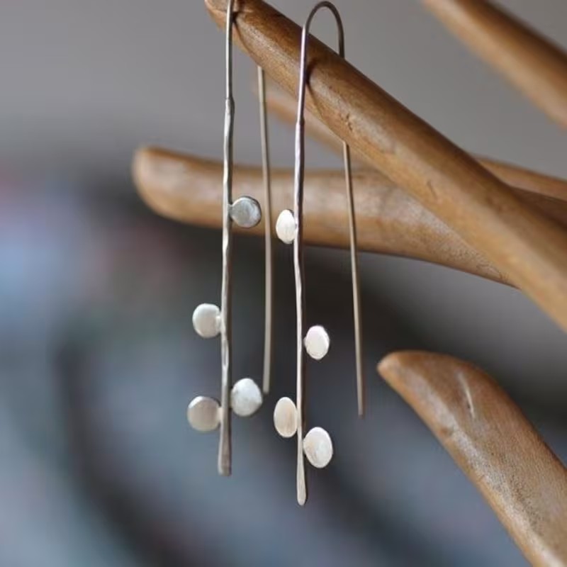 TEMU Cuy Women' Linear Threader Earrings - Tiny Round Disc Dangle Drop Suitable For Daily Wear, Parties, Prom | Retro Minimalist Suitable For