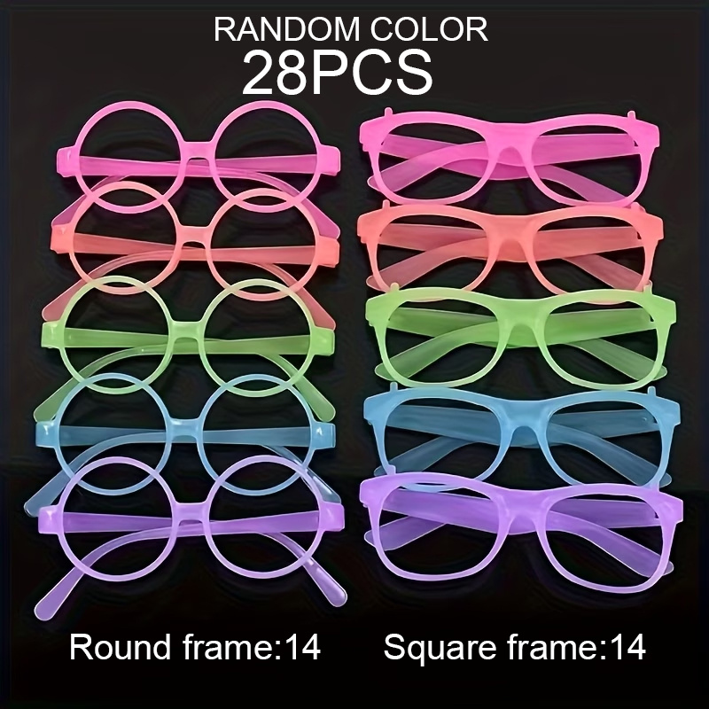 TEMU 28 Pairs Of Lens-less -the-dark Party Glasses, Available In Random Colors: Neon Green, Purple, Orange, Yellow, And Red. Lightweight And Durable