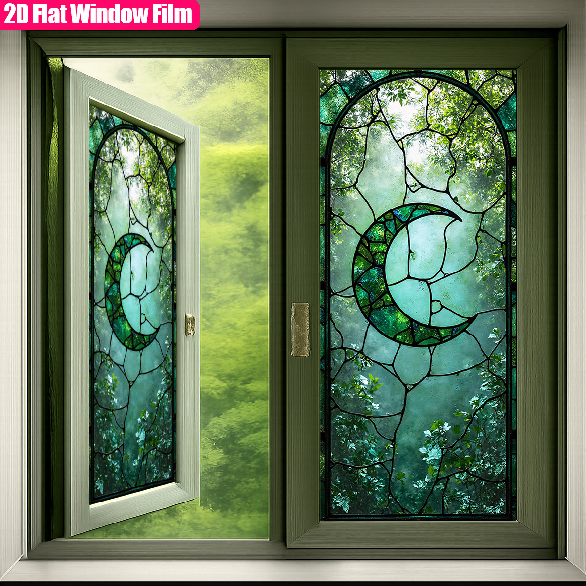 E-shop 1 Stück, Mattiertes statisches PVC-Fensterfolie Mondlichtwald Fensterfolie Dekoratives Buntglas-Design Sichtschutzfolie für Wohnkultur