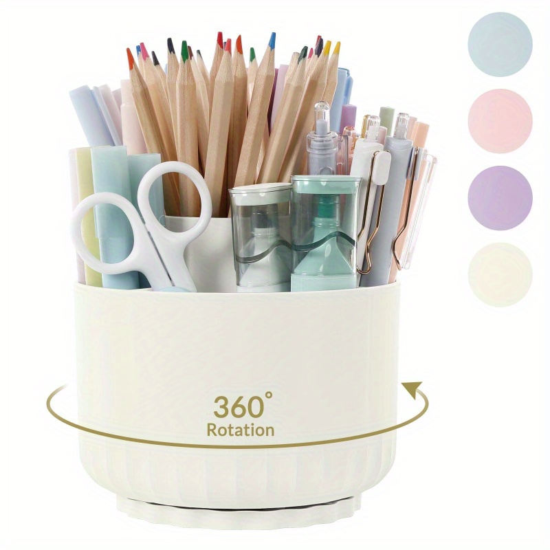 

Rotating Pencil Cup With 5 Compartments - Plastic Desk Organizer For Pens, Pencils, And Office Supplies - Ideal For Home, School, And Office Use