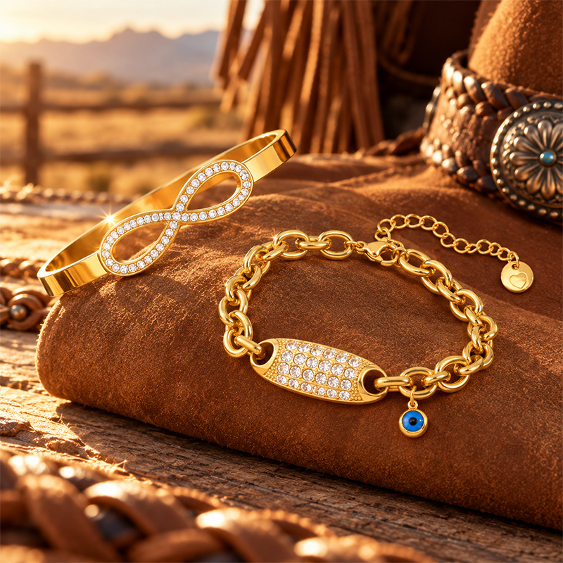 Infinity Symbol Wrist Band & Evil Eye Chunky Bracelet Set