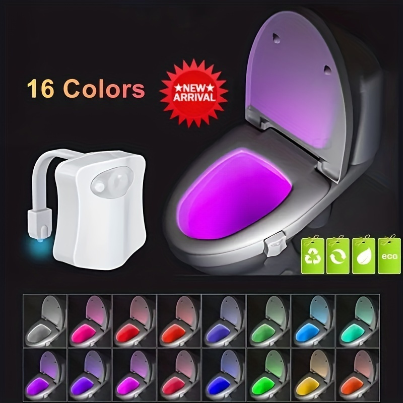 

1pc Smart Led Toilet Seat Light, 16 Sensor Night Light With Infrared Automatic , Battery Powered, Pc Material, Decorative Bathroom Accessory, No Battery Included