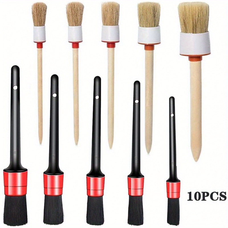 TEMU 10pcs Cleaning Brush Set Car Tools Detail Brush Set Pp Fiber Car Round Head Tool Brush Car Detail Brush