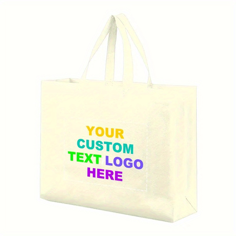 TEMU 10pcs Customizable Non-woven Gift Bags - Personalized Text/logo/photo, Large Tote With Double Handles, Suitable For Parties, Events, , And