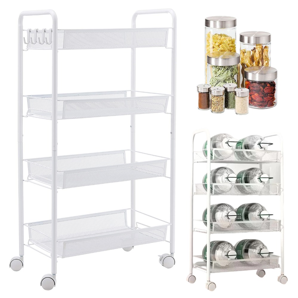 Mesh Utility Cart With Handles - 4 Shelf Mobile Storage Unit Perfect For Home Office Organization Space
