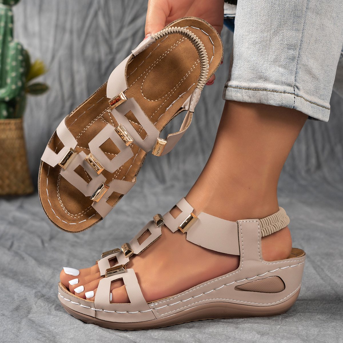 TEMU Sandali con plateau da donna, sandali estivi da donna con punta , scarpe basse da donna, ciabatte traforate da donna, sandali sportivi da donna,