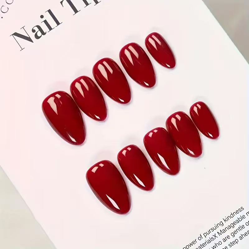 30pcs New Handmade Wearable Nails, Medium Almond Shape, Smooth Watermelon Pink Luxury Fake Nails, Nail Art Set For Festivals And Daily Use, Set