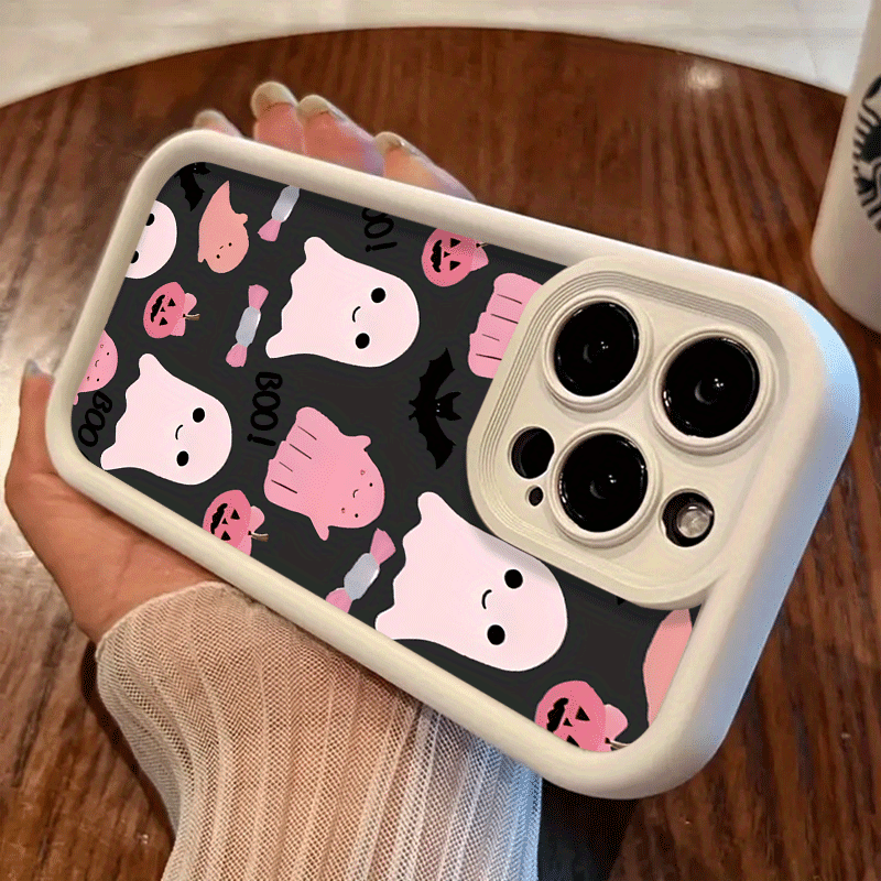 Burgundy Black and White Pink ghost TPU Shockproof Full Cover Precision Protective Case for Apple iPhone16promax, 16 15pro 14PLUS 13 12Pro 12mini 13 mini 11 Pro Max X XSMAX Pattern Printed Phone Case, Easter Gift, Christmas Halloween Decoration/Gift for Girlfriend, Boyfriend, Friends or