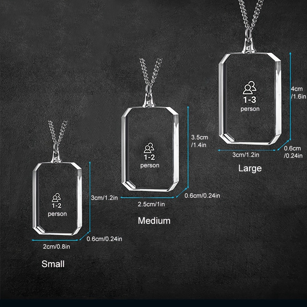 TEMU Custom 2d Laser Engraved Artificial Crystal Photo Necklace, Personalized Rectangle Pendant With Chain, Hypoallergenic Floating Image Jewelry,