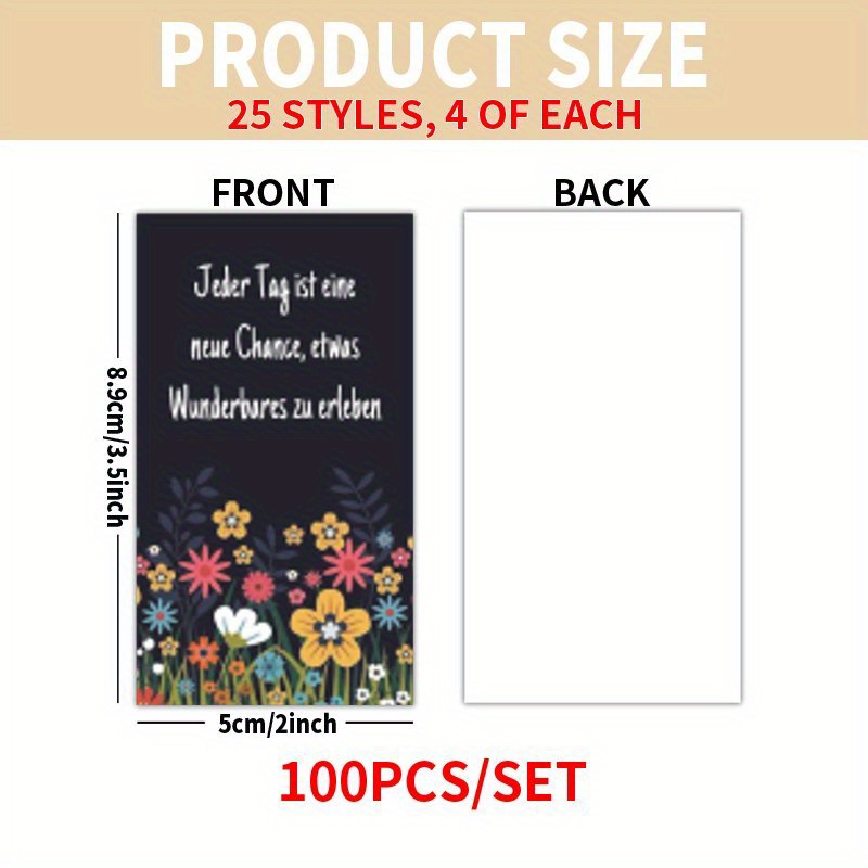 Image of 100pcs Cards Set - German Vibrant Retro Floral Inspirational Quote Cards For , Family, Back-to-school, Mother's Day Father's Day, Easter Gifts
