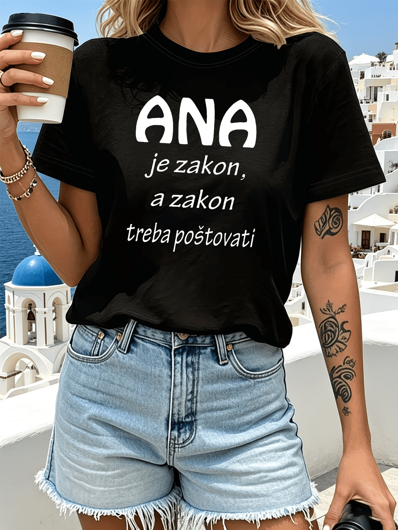 품목 사진 여성용 크로아티아어 ana je   티셔츠 - 크로아티아어 문구 프린트 반팔 라운드넥 상의, 봄 여름 캐주얼, 여행, 파티, 데일리웨어에 적합, 기계 세탁 가능 논티