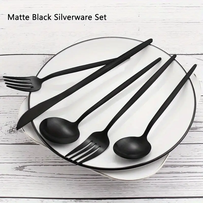 matte black silverware set 40 piece stainless steel flatware set tableware cutlery set service 8 home and restaurant dishwasher safe cutlery set formal dining restaurant supplies contemporary tableware modern silverware utensils event planners Product details 2