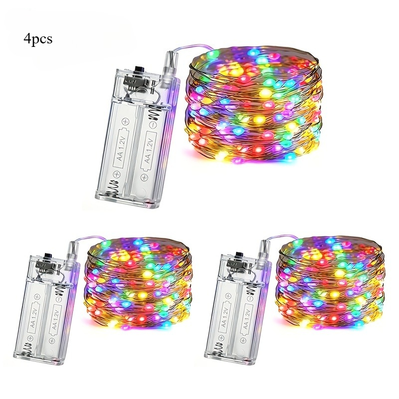 TEMU 4pcs Christmas Colored Light Strings, 118.11 Inch Long, 30 Luminous Beads, Light Wire, Suitable For Party Decoration, Indoor Small Ornament