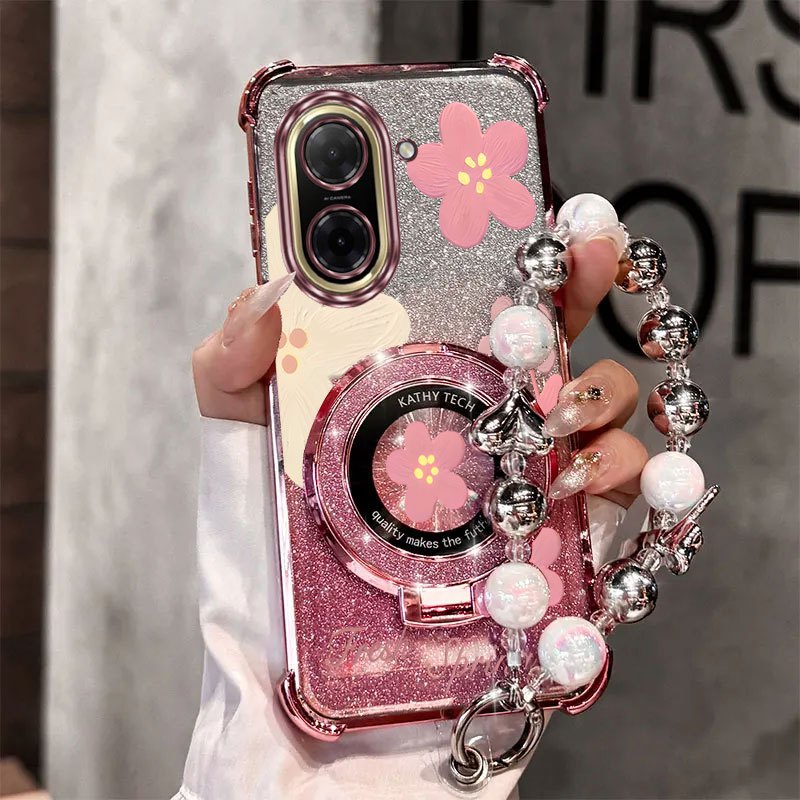 TEMU Phone Case - Redmi A5 Series Pearl Strap Lanyard Phone Holder Case For Compatible With Xiaomi Redmi A5 4g Transparent Magnetic Glitter Cover And
