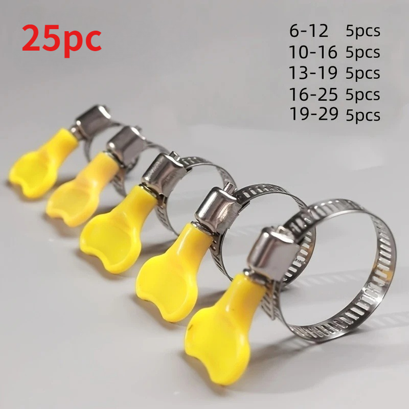 TEMU 25 Adjustable Stainless Steel Pipe Clamps - Heavy-duty Metal Construction For Secure Holding Of Water Pipes And Automotive Applications,