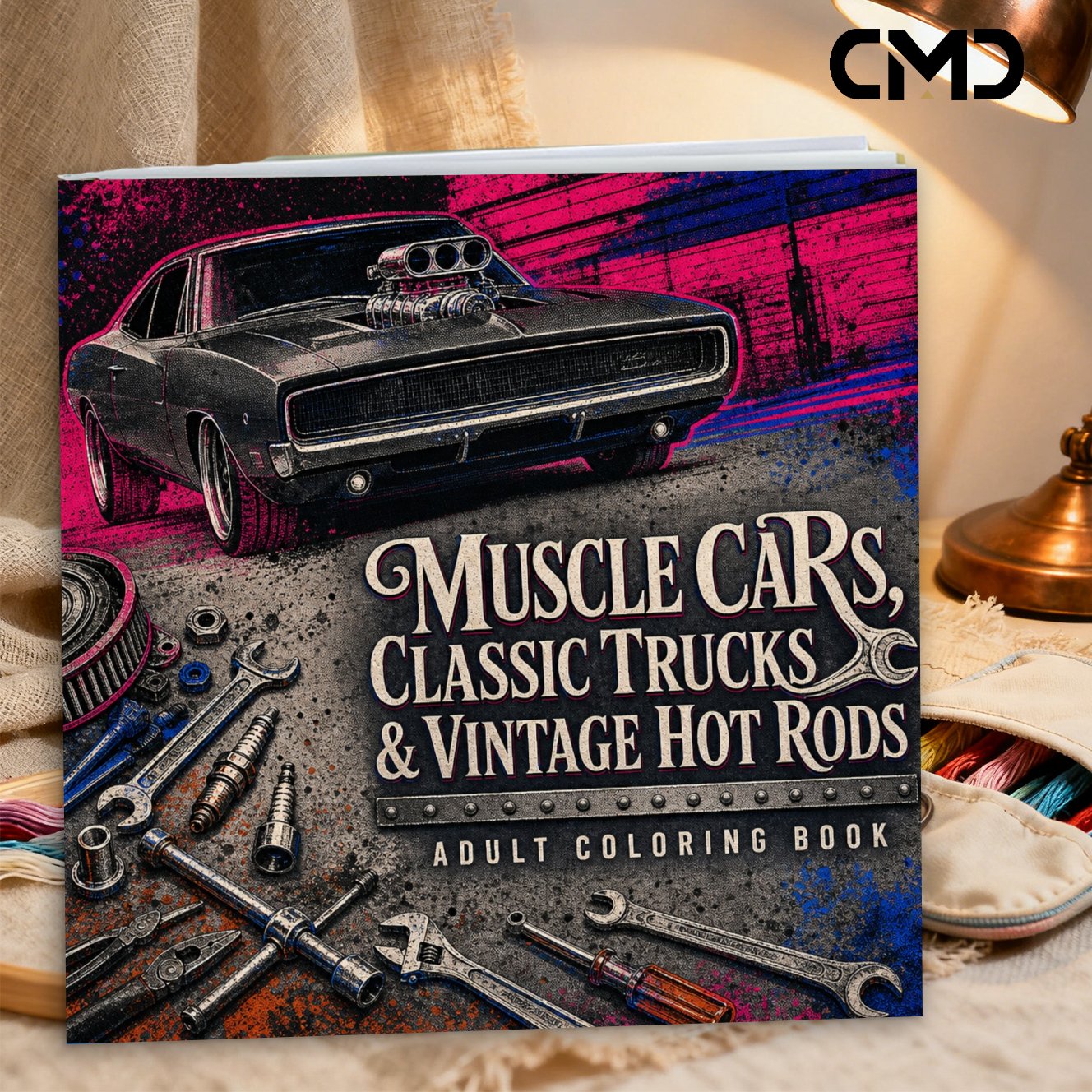 TEMU 1pc 20x20cm 24 Pages Single-side Printed And Mandala Adult Coloring Book For Women And Men Hot Rods Themed
