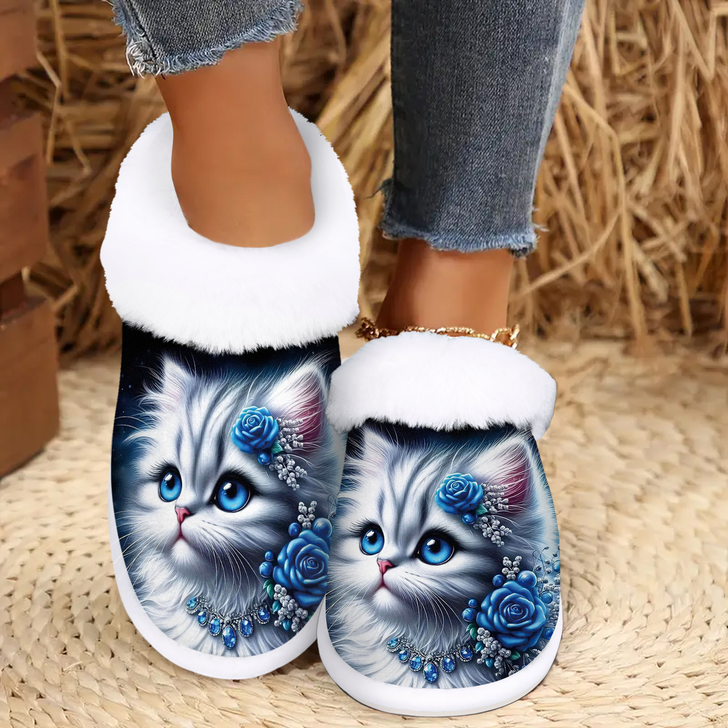 TEMU Women's Cat-themed Slip-on Slippers With Non-slip Sole - Cozy Winter Warm & Clothing Footwear Suitable For Cat Lovers, Cute Indoor/outdoor House