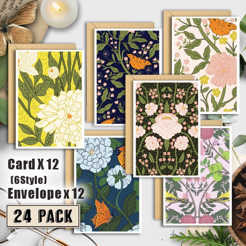 Floral Blank Cards With Envelopes Candcamp 24 Pack & Stickers - 6 ...