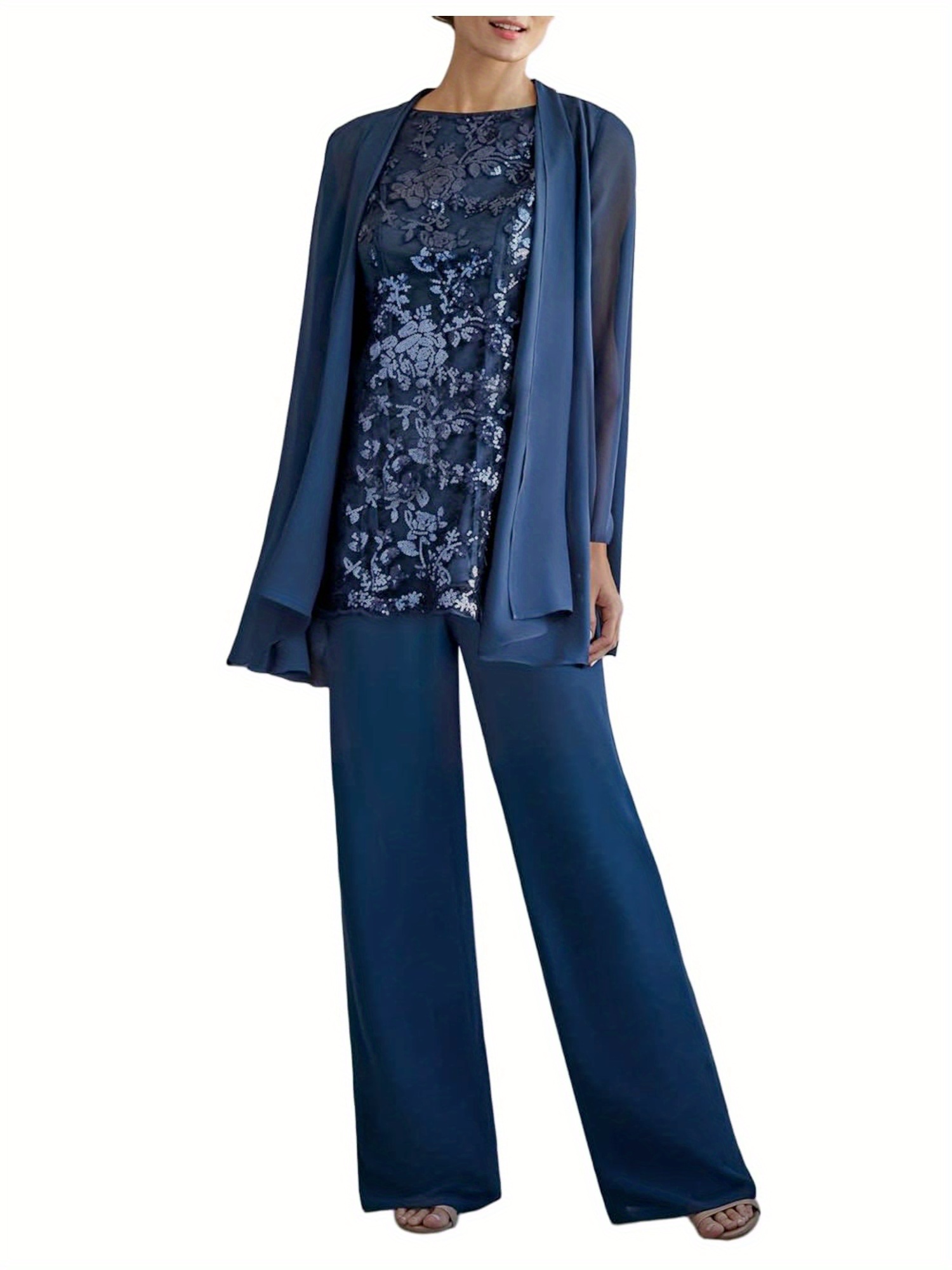 Chic 3-Piece Wedding Outfit for Mother of The, Elegant Pant Suits for Women, Dressy Pant Suits for Women, Mother of The Bride Pantsuits for Wedding,, image size:800x1067