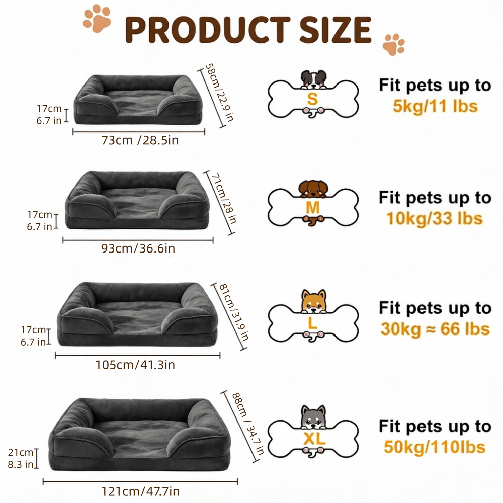 Image of Orthopedic Xl Dog Sofa Bed With Memory Foam & Egg Crate Suitable For Medium/large Dogs, Removable Washable Cover, Non-slip Base, Raised Bolster Bed For Joint, For Pets, Assembly
