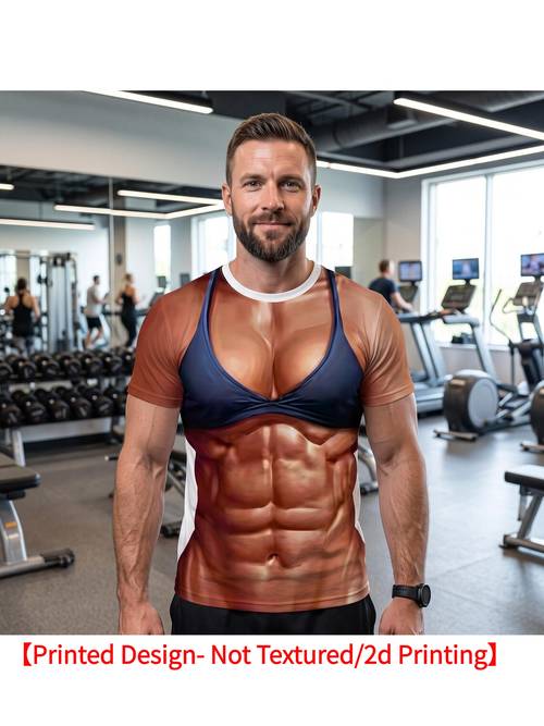 item picture mens round neck short sleeve shirt camisole vest abs muscle imitation two piece print suitable for golf basketball camping fitness and swimming art galleries and halloween parties ideal halloween and christmas gifts for men