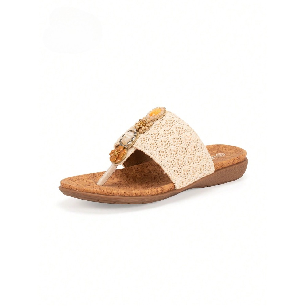Image of Women's Flip-flops, Woven Grass Sandals, Beach Sandals, Comfortable Summer Woven Grass Sandals, Gemstone-matching, Shiny Women's Outdoor Camping, Hiking, Holiday Slippers, Sandals, Women Shoes