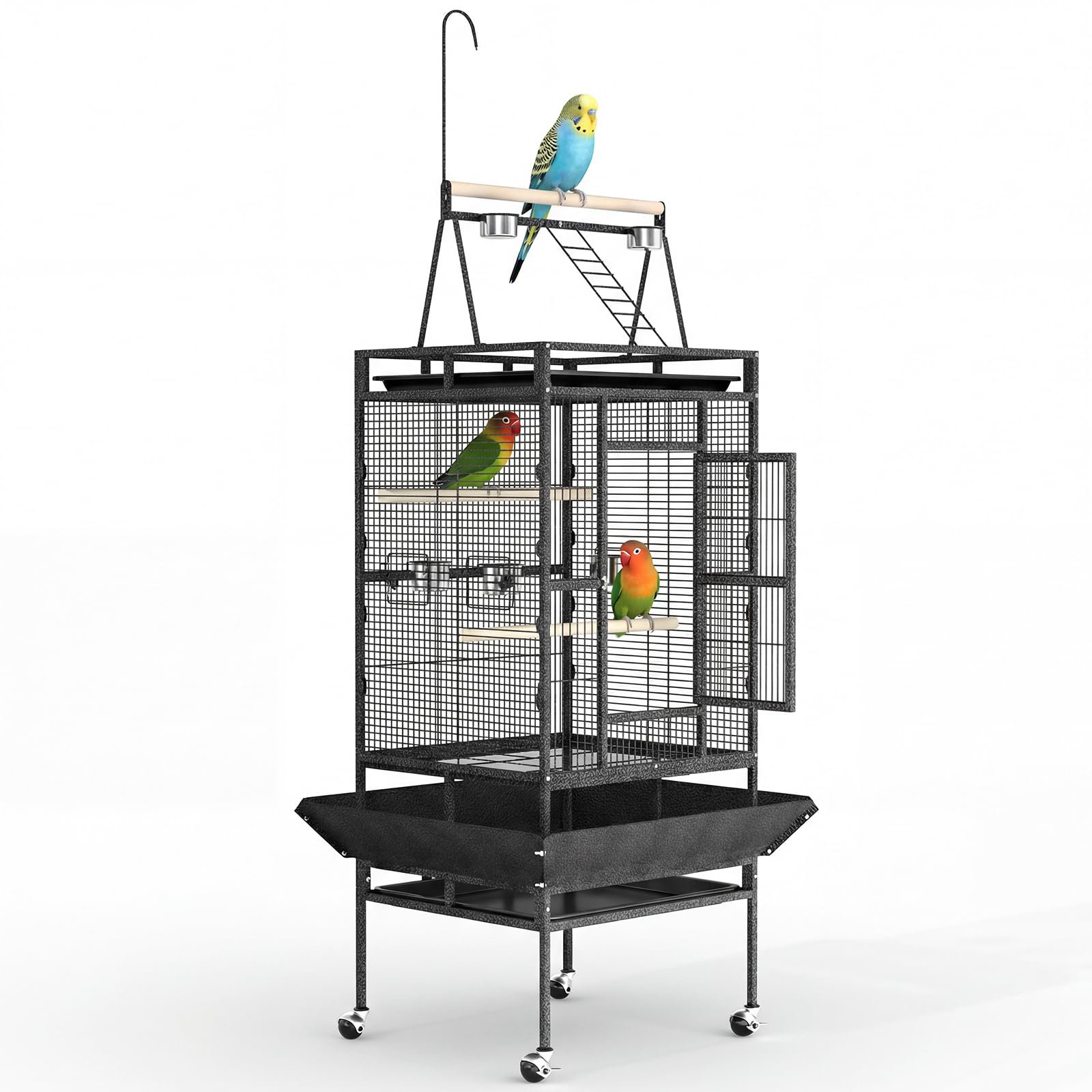 82" Rolling Bird Cage with Play Top And Rope Perch, Large Parrot... product image 8