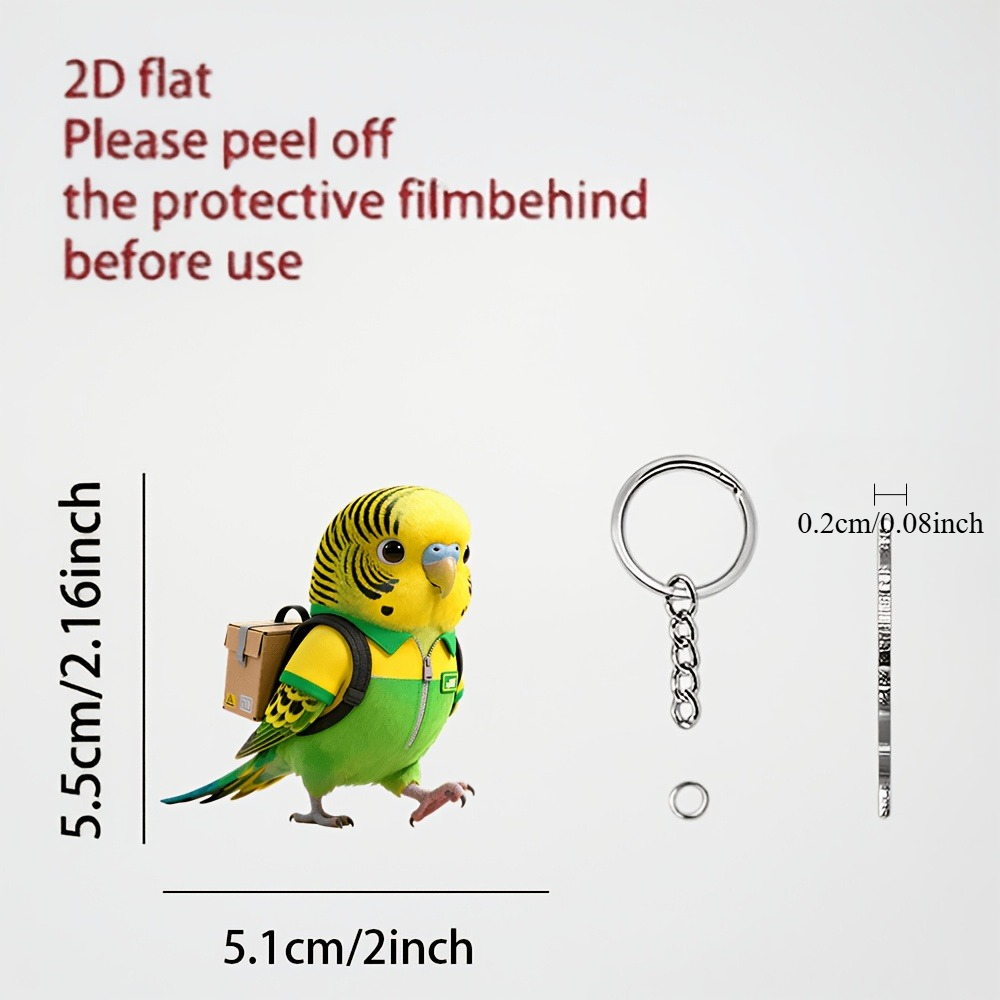 TEMU 2d Flat, 2d Parrot Graphic Design, Single-sided 2d Flat Design, Exquisite Colorful Acrylic Keychain. Perfect For Car Keys, Regular Keys, Holiday