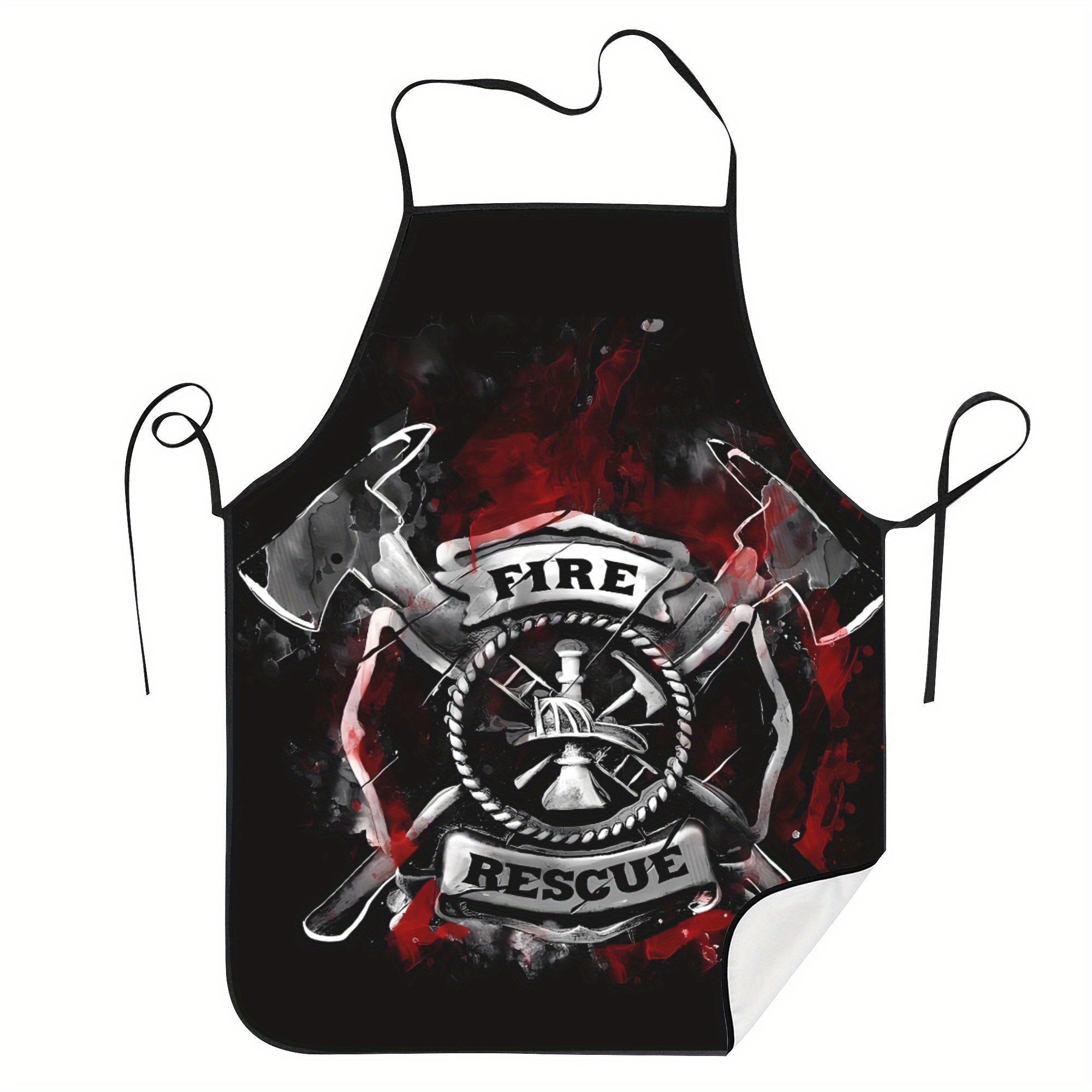 

Firefighter Themed Apron, Vintage Style Polyester 100% Woven Fabric, Slight Stretch, Printed Design, 190gsm, Cooking & Baking Kitchen Apron