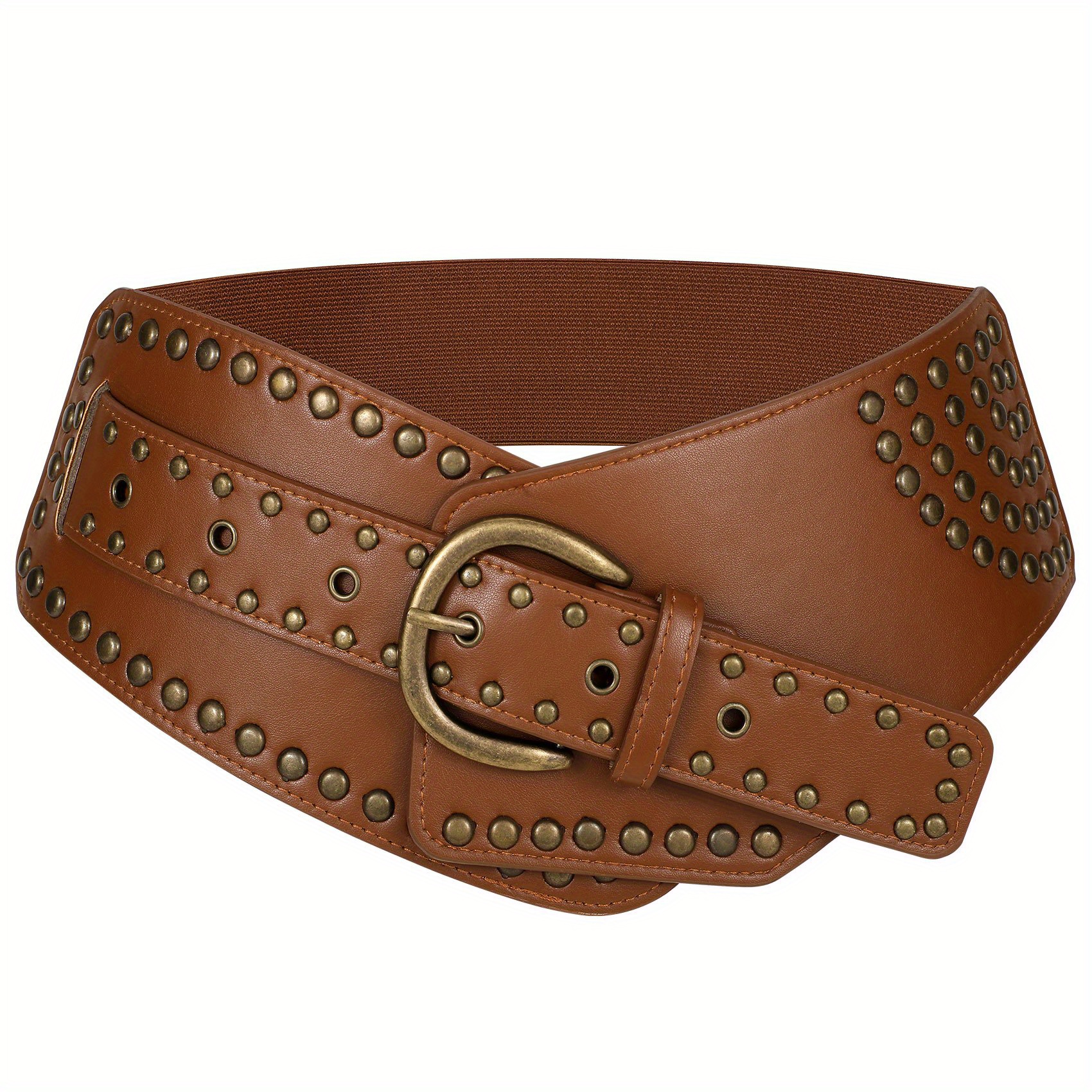 Wide Belts for Women 1pc women vintage wide elastic belt rivets stretchy - Temu