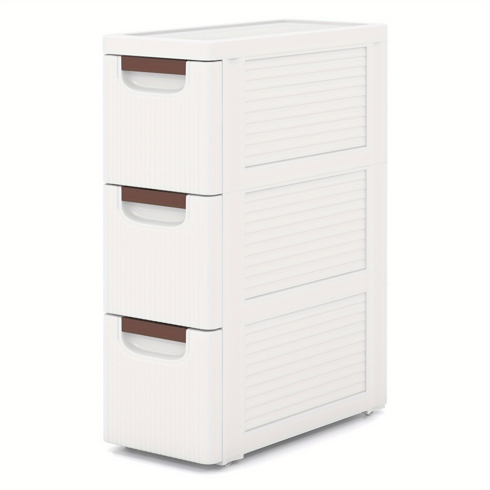 Image of Narrow Cabinet With Wheels, Recess Shelf 20cm Wide, Trolley With 3 Drawers, Bathroom Trolley For Bathroom, Classroom, Studio & Salon, White, 42 X 19 X 57cm