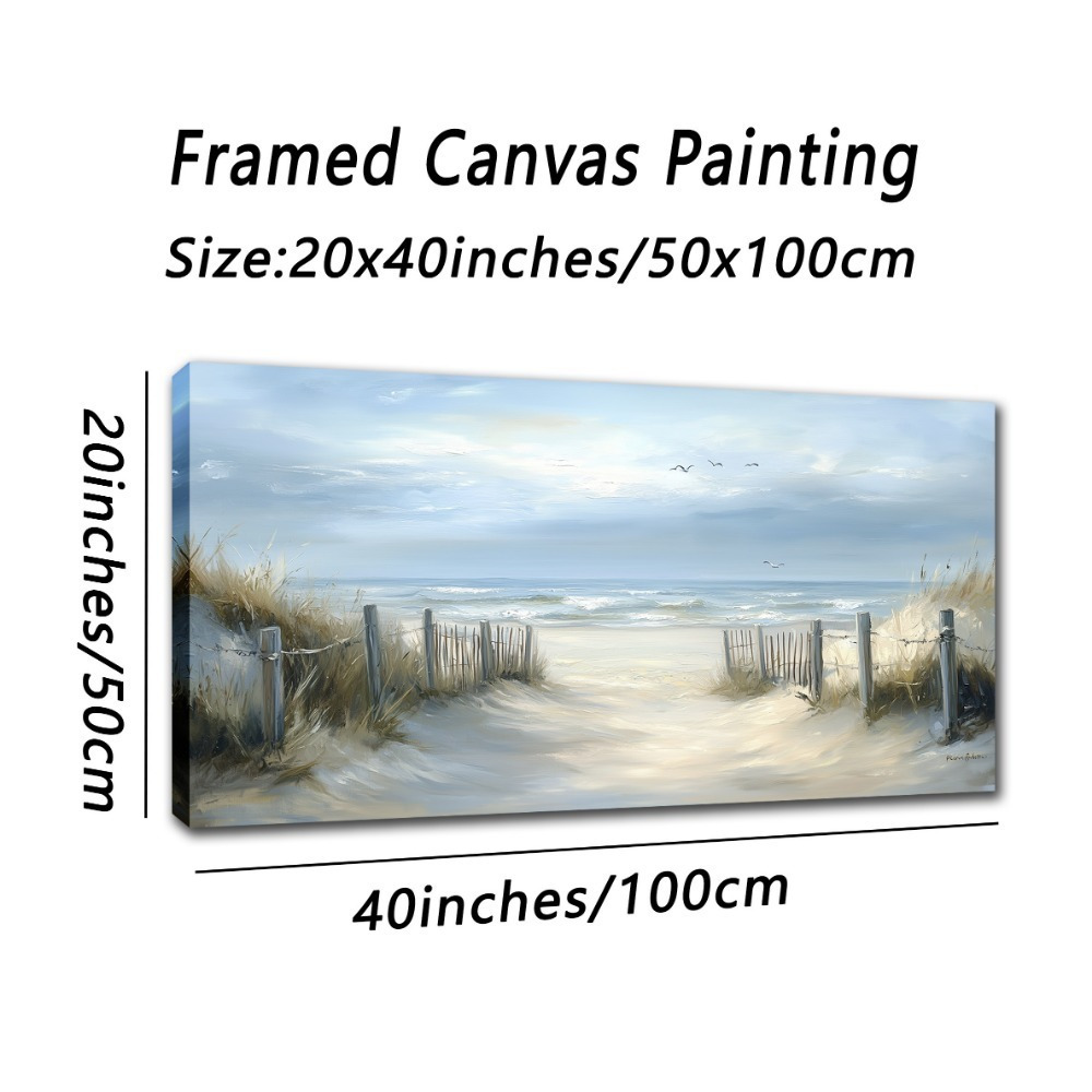 TEMU Toile Encadrée de Paysage de Plage - Peinture à l'Huile Minimaliste Moderne pour Décoration de Chambre ou Bureau, 20x40 Pouces