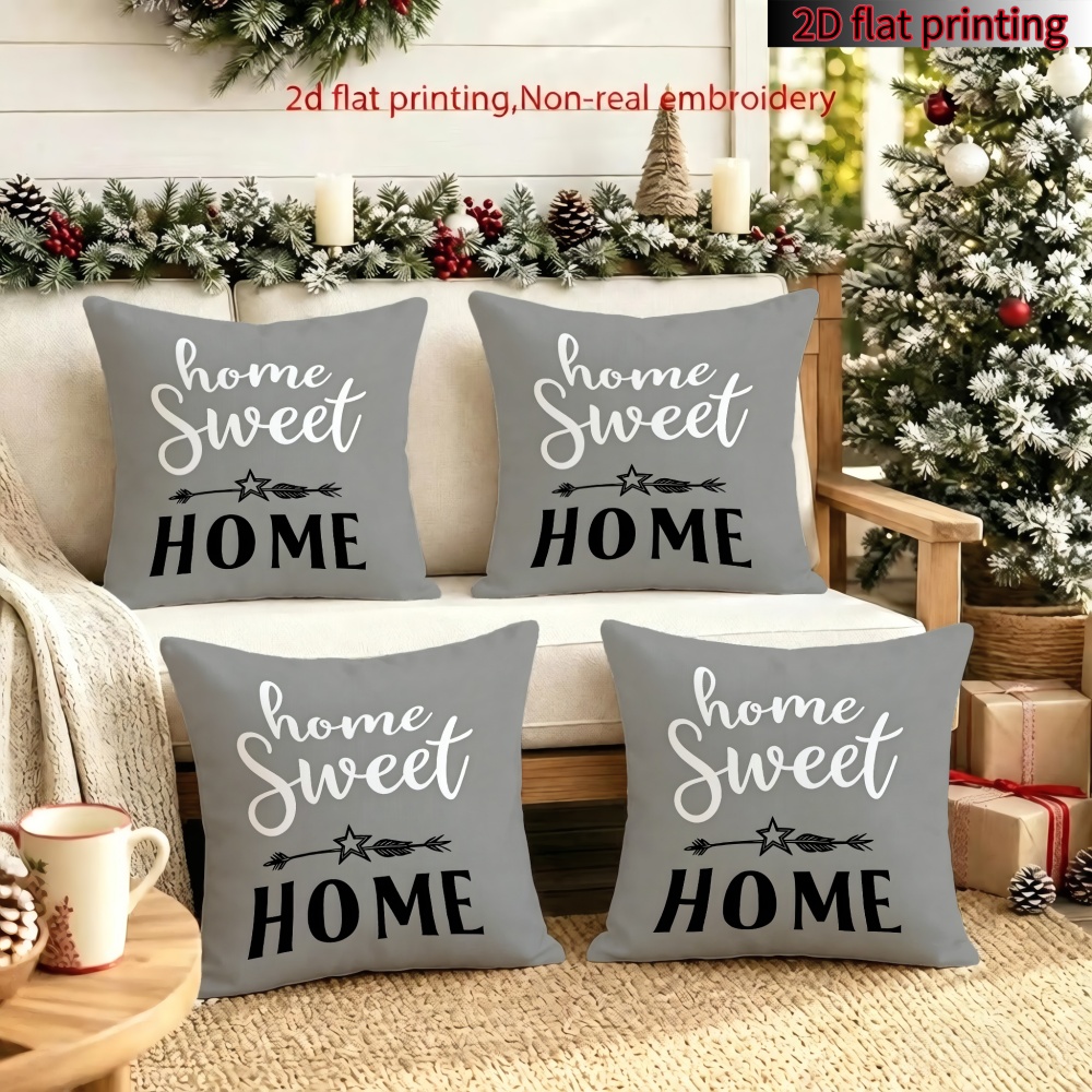 TEMU 2d Flat - 4pcs 2d Flat Printed Gray Throw Pillow Covers, Multi Sizes , Single-sided Printed, Non-real Embroidery, No Pillow Inserts, Party