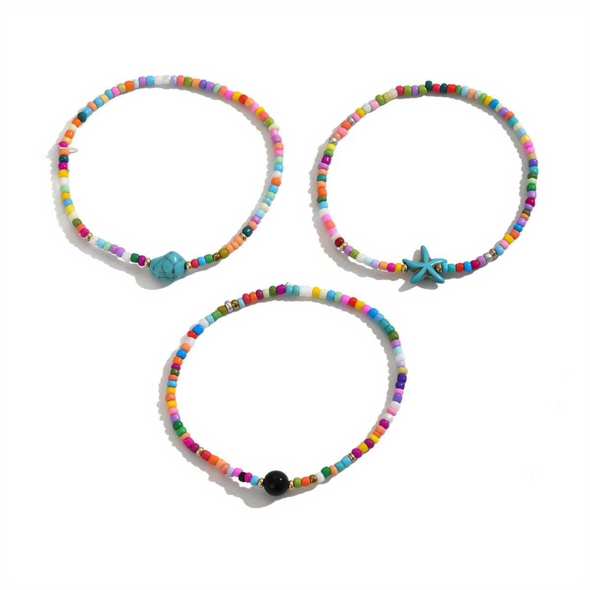 3pcs Boho Starfish Turquoise Beaded Bracelet Set