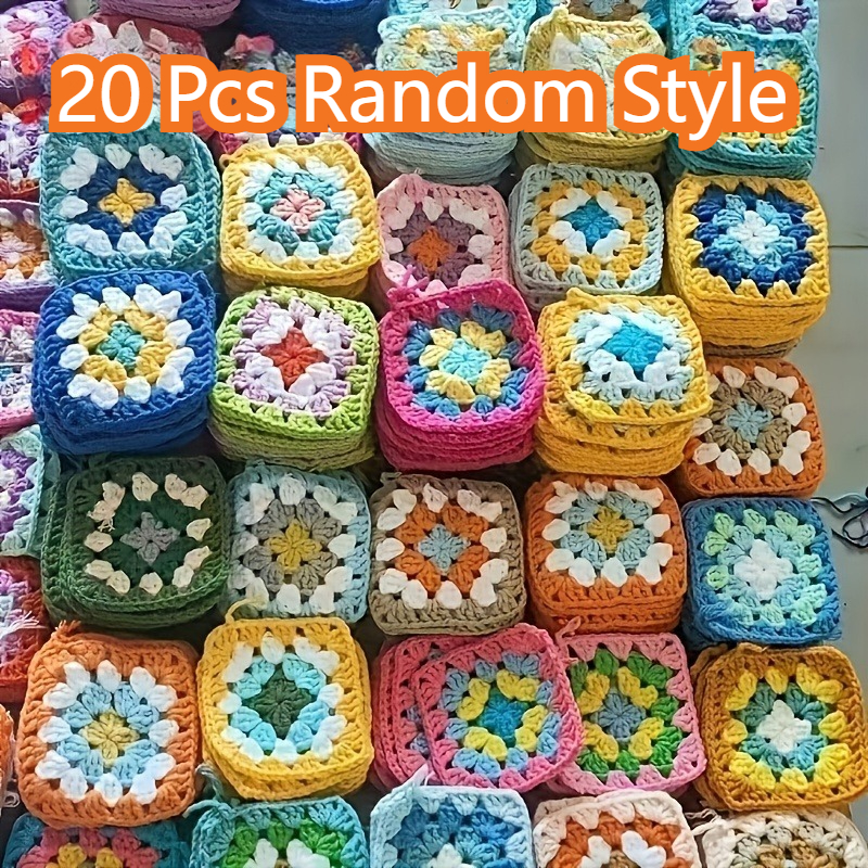 TEMU 20pcs Hand-crocheted Yarn Squares With Assorted Floral - Multicolor Suitable For Sweaters, Scarves, Bags, Coasters | Random Flower Squares For