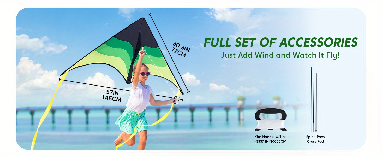 SYNCFUN Large Delta Kite Gradient-Easy to Fly for Youngsters and Adults, Beach Kite with 328ft String for Outdoor Games and Activities