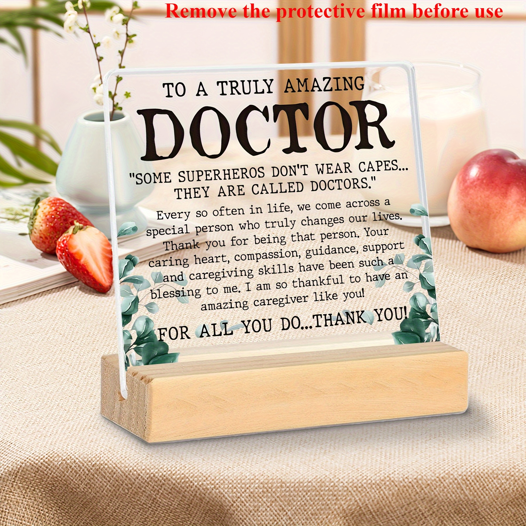 TEMU 2d Flat Printing, "to A Amazing Doctor" Quote Acrylic Decorative Plaque, Product With Protective Film And Wooden Base, Best Office Decor For ,