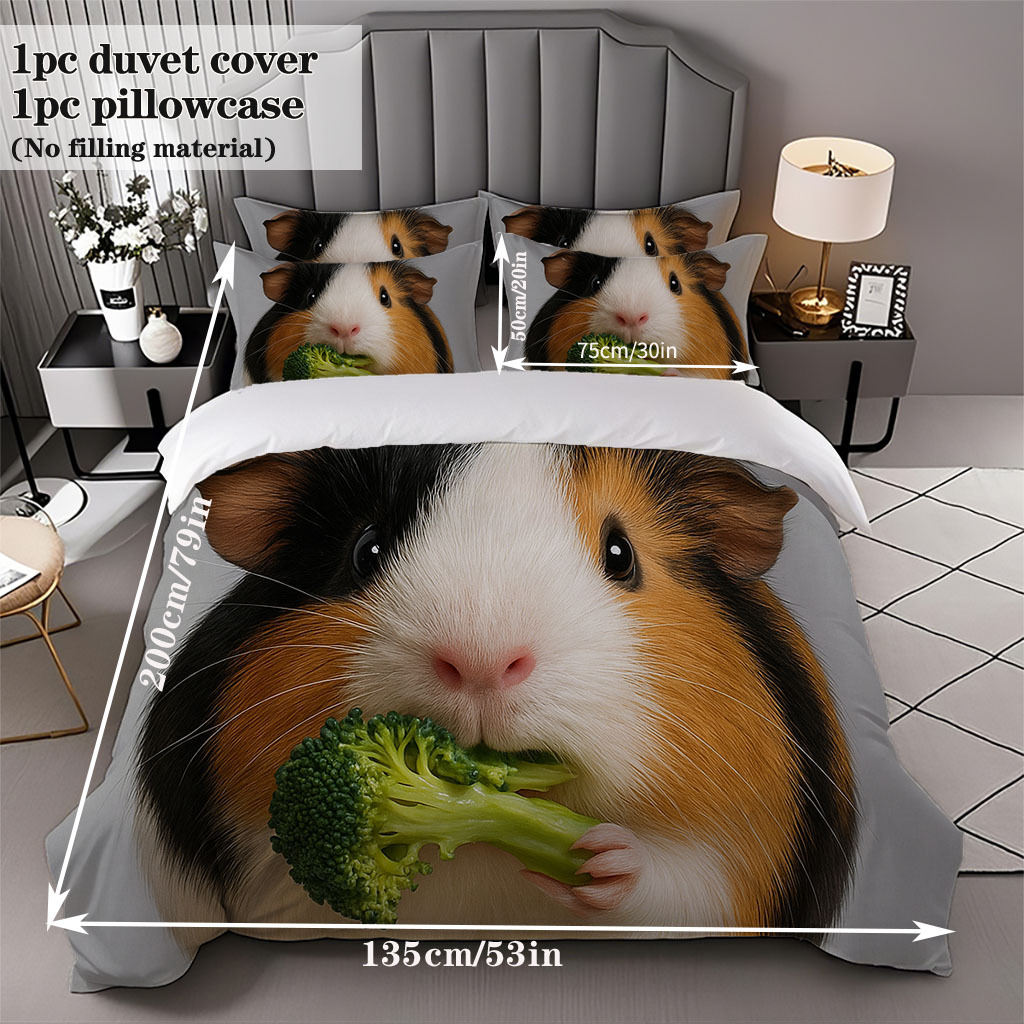 TEMU 2/3pcs, Cute Guinea Pig Broccoli Print Duvet Cover Set, Duvet Cover Set Includes Duvet And Pillowcases, Bedroom, Bedding, Decoration, Machine